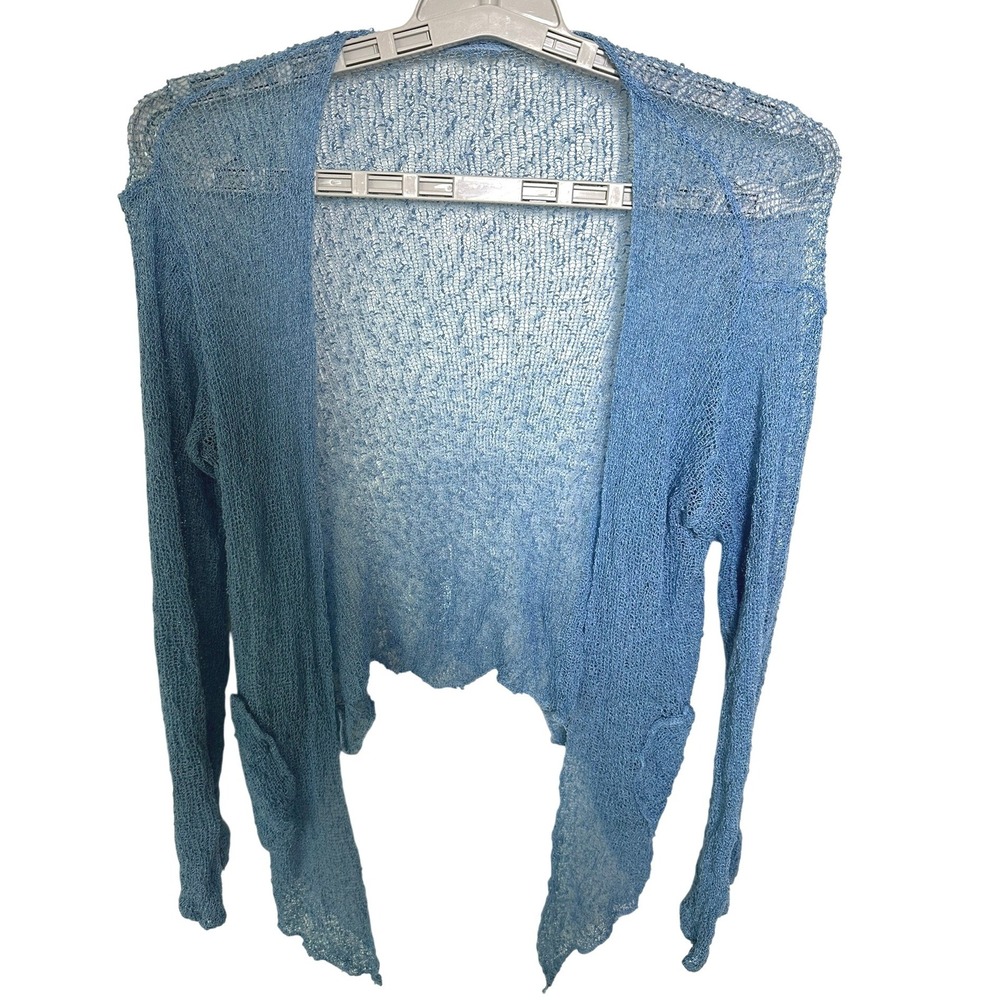 Nirvanna Designs Blue Open Front Sheer Tissue Knit Cardigan Sweater One Size